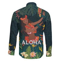 Hawaii Hula Girl Vintage Family Matching Long Sleeve Bodycon Dress and Hawaiian Shirt Tropical Forest