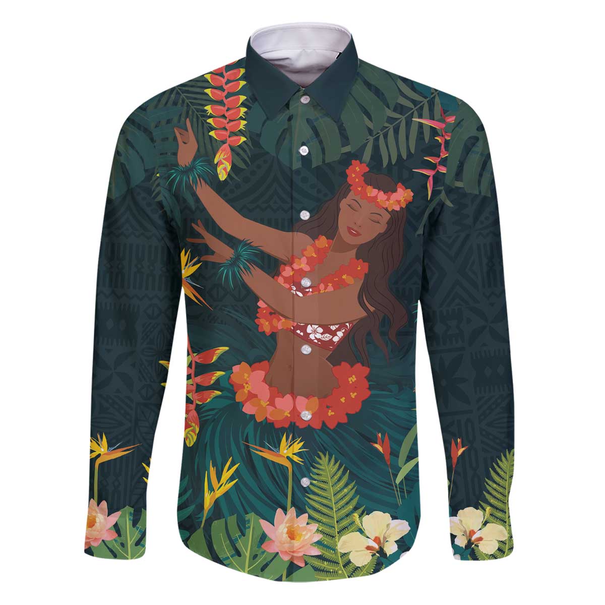 Hawaii Hula Girl Vintage Family Matching Puletasi and Hawaiian Shirt Tropical Forest