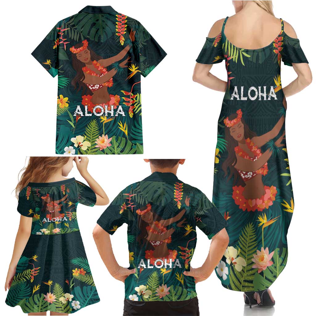 Hawaii Hula Girl Vintage Family Matching Summer Maxi Dress and Hawaiian Shirt Tropical Forest LT7 - Polynesian Pride