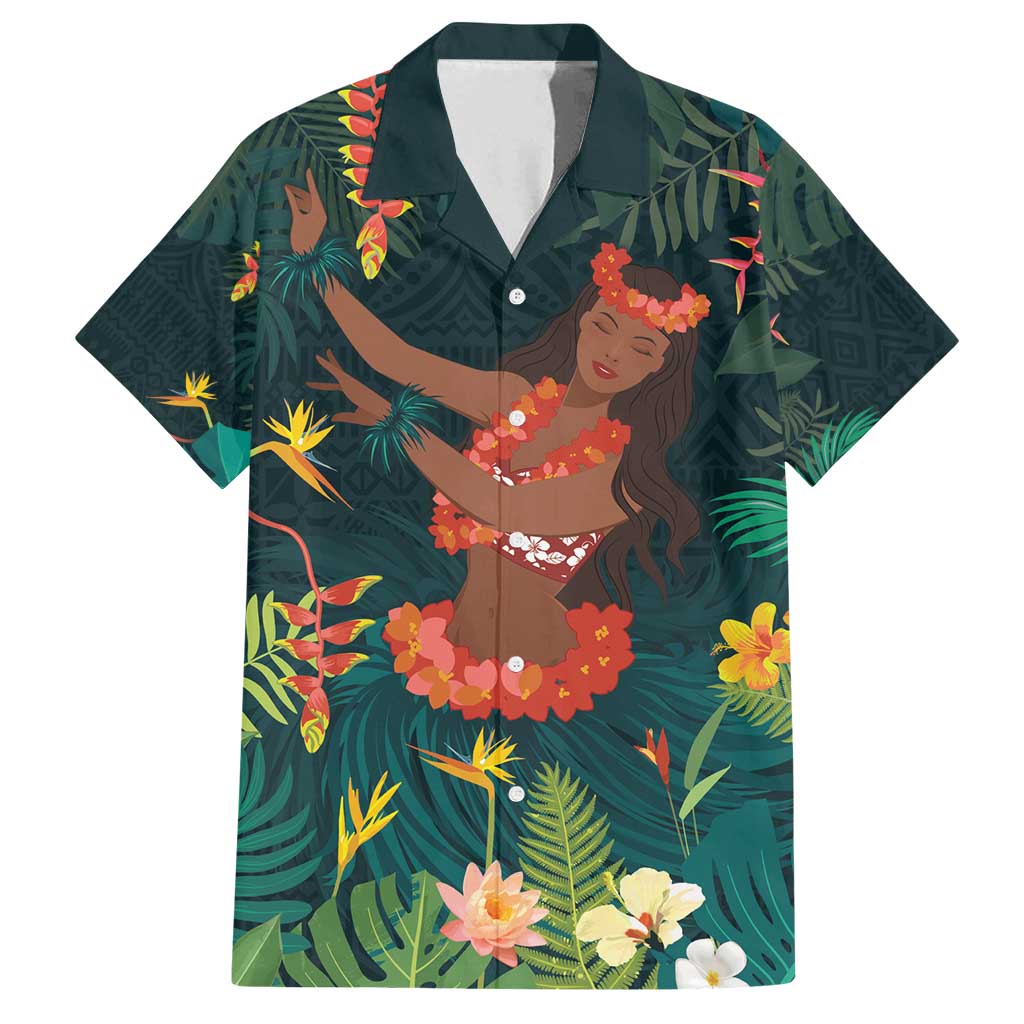 Hawaii Hula Girl Vintage Family Matching Summer Maxi Dress and Hawaiian Shirt Tropical Forest LT7 Dad's Shirt - Short Sleeve Colorful - Polynesian Pride