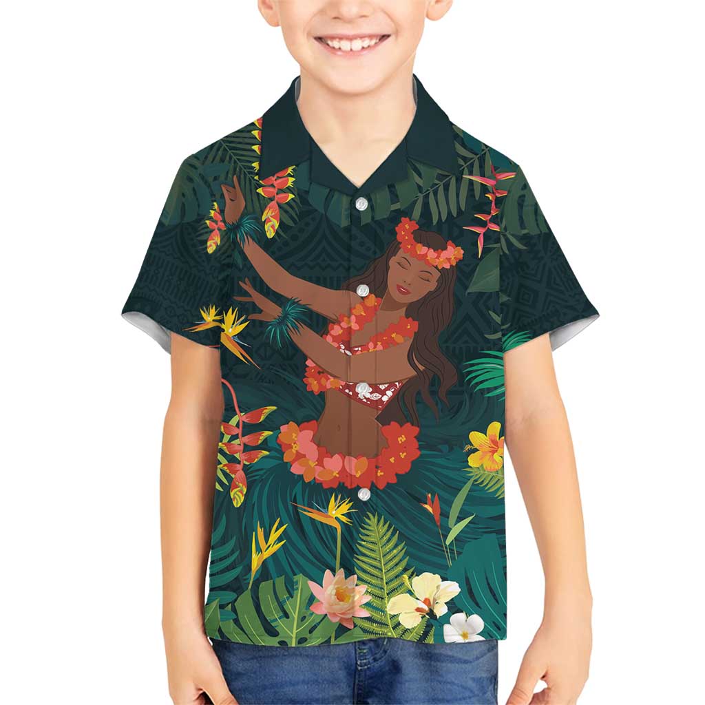 Hawaii Hula Girl Vintage Family Matching Summer Maxi Dress and Hawaiian Shirt Tropical Forest LT7 Son's Shirt Colorful - Polynesian Pride