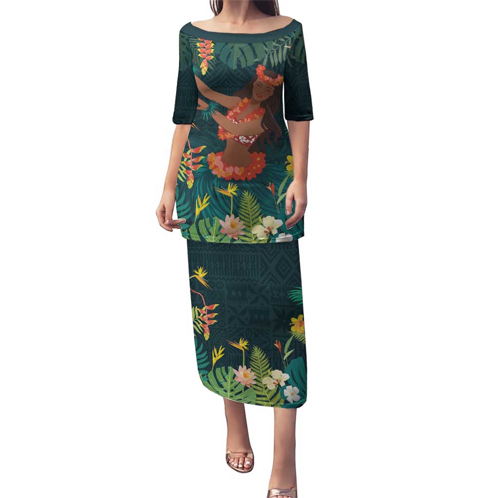 Hawaii Hula Girl Vintage Puletasi Tropical Forest LT7 Long Dress Colorful - Polynesian Pride