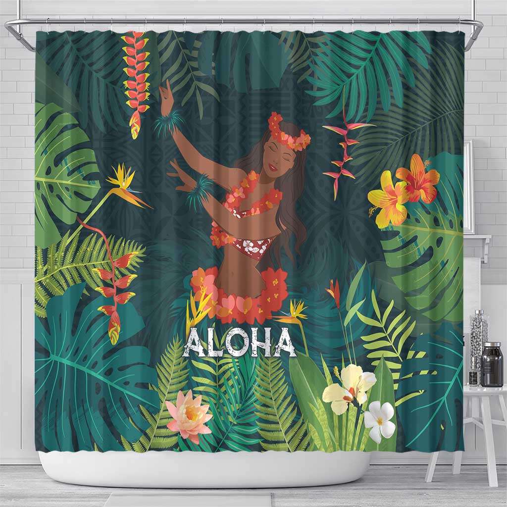 Hawaii Hula Girl Vintage Shower Curtain Tropical Forest