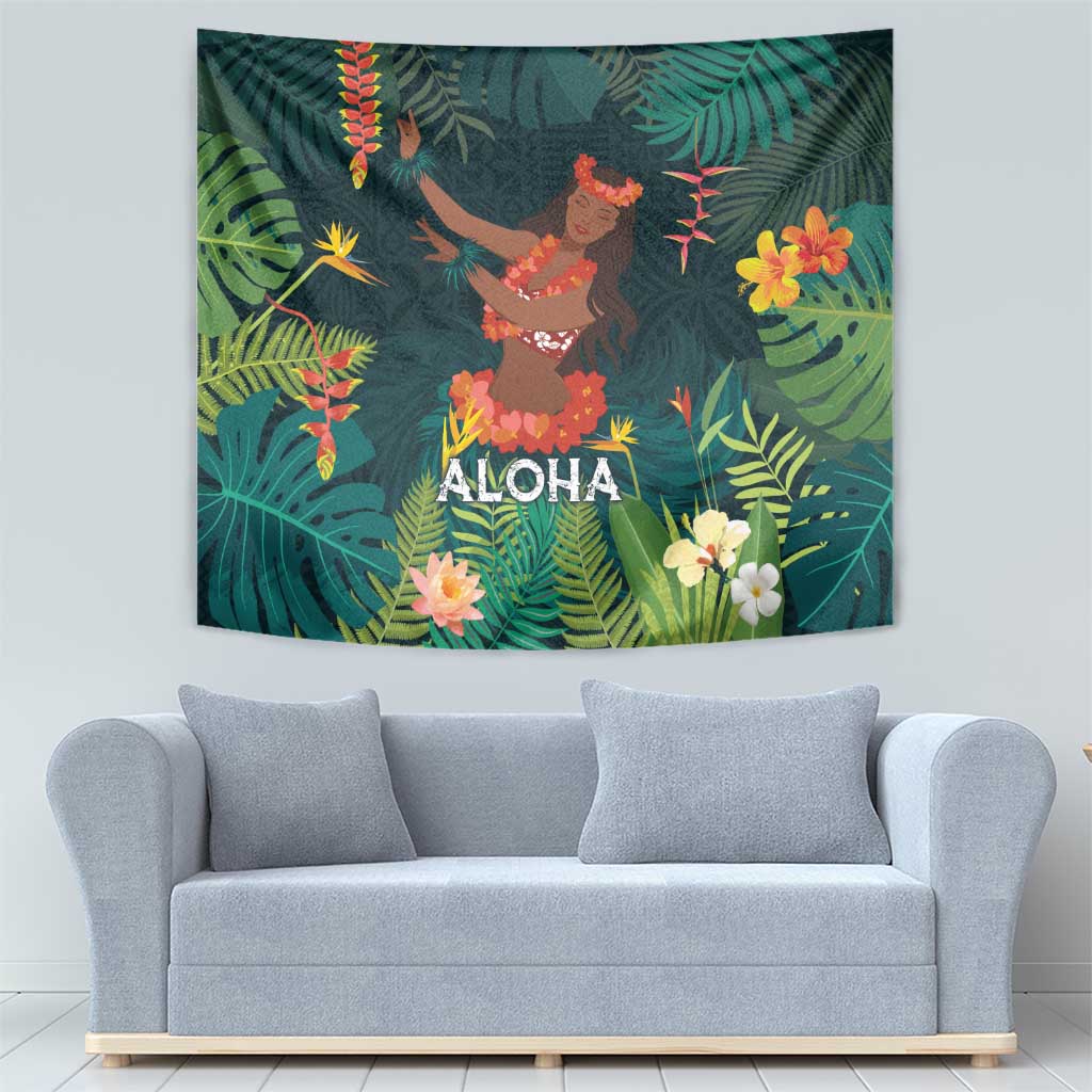 Hawaii Hula Girl Vintage Tapestry Tropical Forest