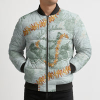 Hawaii Kaho'olawe Island Flowers Lei Bomber Puffer Jacket Silver Hinahina Kū Kahakai