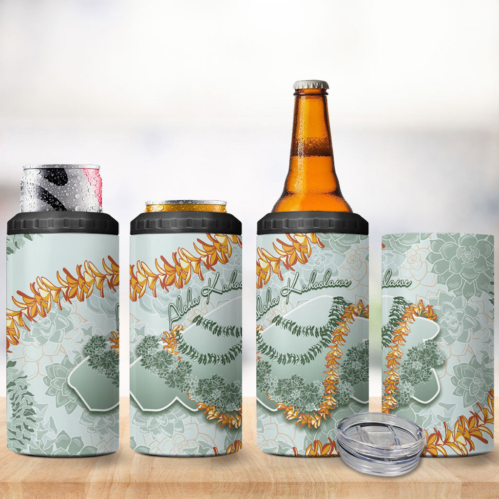 Hawaii Kaho'olawe Island Flowers Lei 4 in 1 Can Cooler Tumbler Silver Hinahina Kū Kahakai
