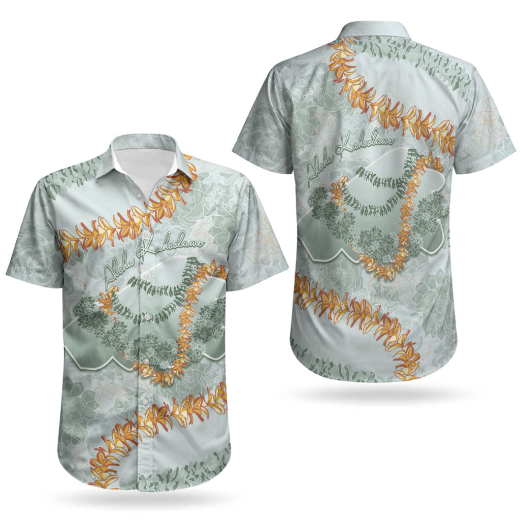 Hawaii Kaho'olawe Island Flowers Lei Couples Matching Long Sleeve Bodycon Dress and Hawaiian Shirt Silver Hinahina Kū Kahakai