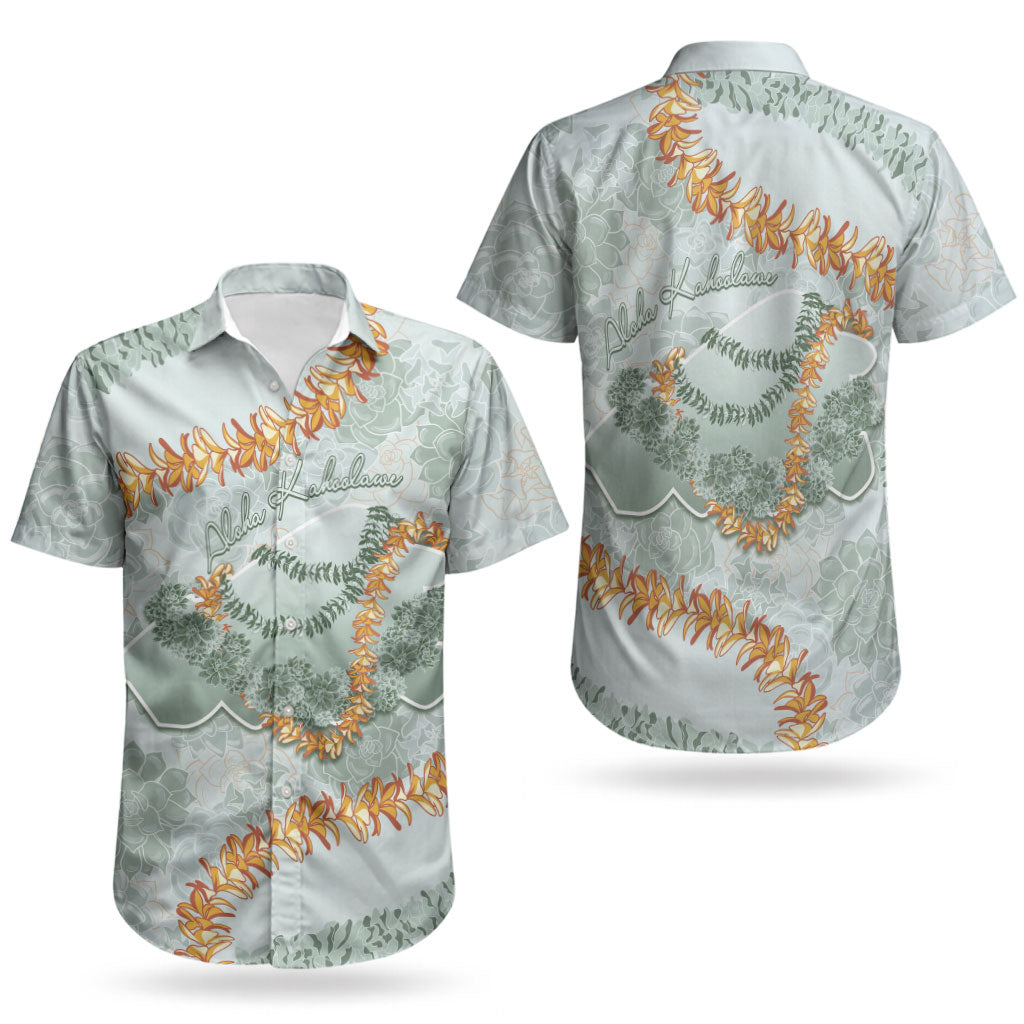 Hawaii Kaho'olawe Island Flowers Lei Couples Matching Off Shoulder Maxi Dress and Hawaiian Shirt Silver Hinahina Kū Kahakai