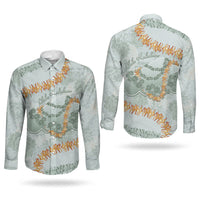 Hawaii Kaho'olawe Island Flowers Lei Couples Matching Short Sleeve Bodycon Dress and Long Sleeve Button Shirt Silver Hinahina Kū Kahakai