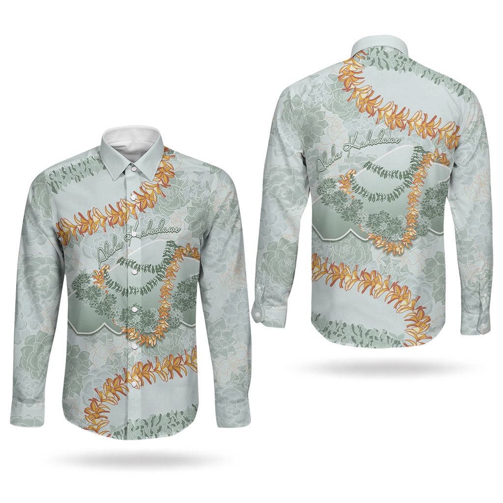 Hawaii Kaho'olawe Island Flowers Lei Couples Matching Summer Maxi Dress and Long Sleeve Button Shirt Silver Hinahina Kū Kahakai