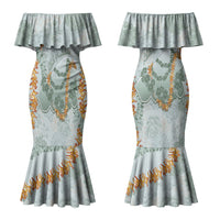 Hawaii Kaho'olawe Island Flowers Lei Family Matching Mermaid Dress and Hawaiian Shirt Silver Hinahina Kū Kahakai