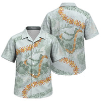 Hawaii Kaho'olawe Island Flowers Lei Family Matching Off Shoulder Maxi Dress and Hawaiian Shirt Silver Hinahina Kū Kahakai