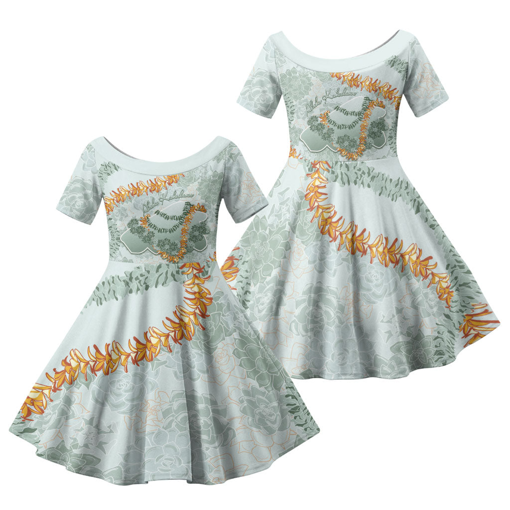 Hawaii Kaho'olawe Island Flowers Lei Family Matching Short Sleeve Bodycon Dress and Hawaiian Shirt Silver Hinahina Kū Kahakai