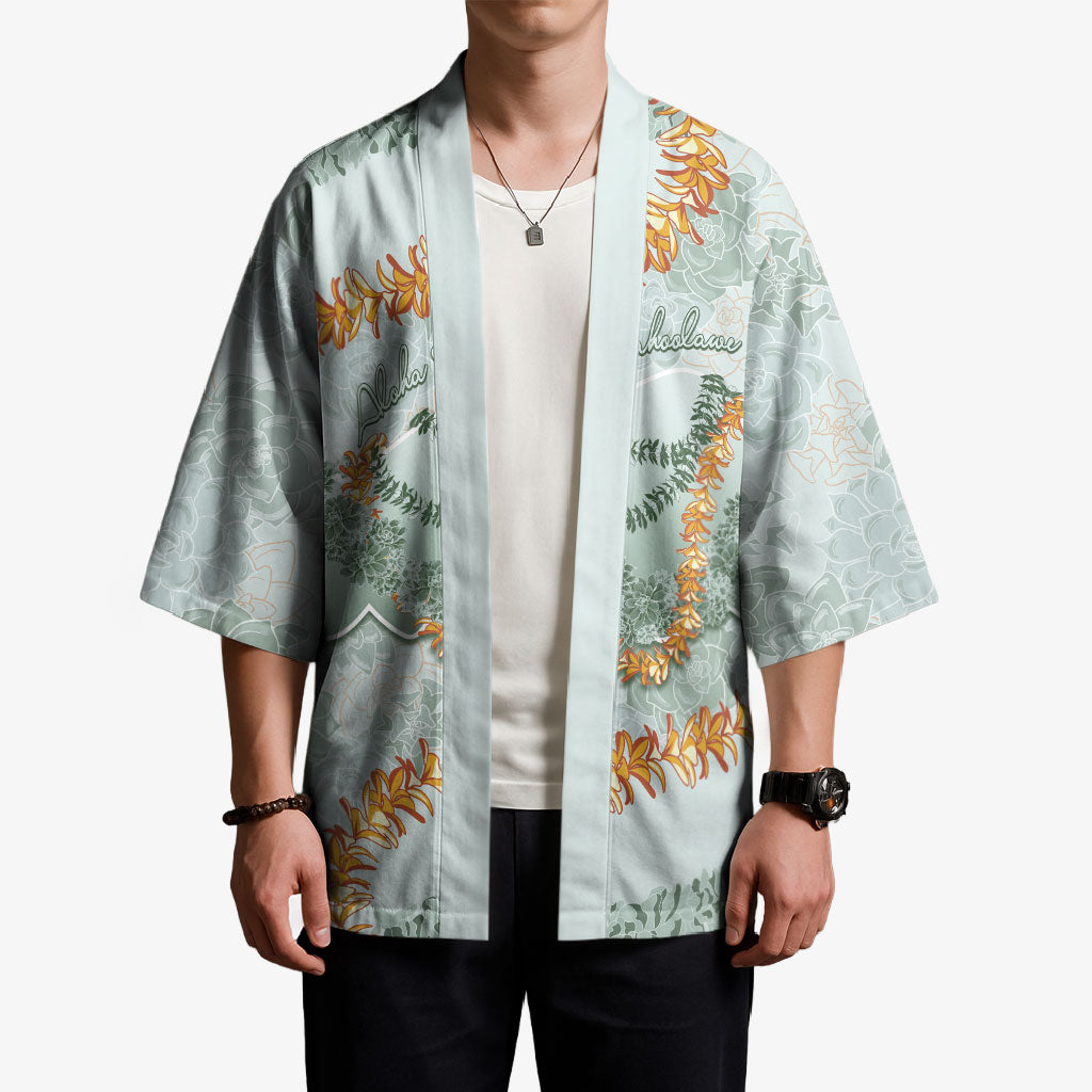 Hawaii Kaho'olawe Island Flowers Lei Kimono Silver Hinahina Kū Kahakai