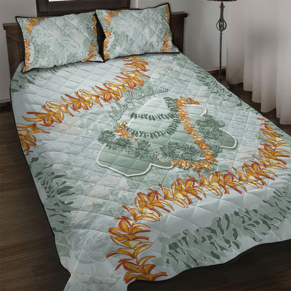 Hawaii Kaho'olawe Island Flowers Lei Quilt Bed Set Silver Hinahina Kū Kahakai LT7 Silver - Polynesian Pride