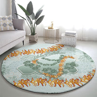 Hawaii Kaho'olawe Island Flowers Lei Round Carpet Silver Hinahina Kū Kahakai