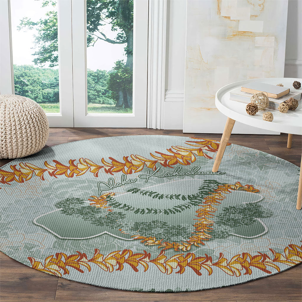 Hawaii Kaho'olawe Island Flowers Lei Round Carpet Silver Hinahina Kū Kahakai