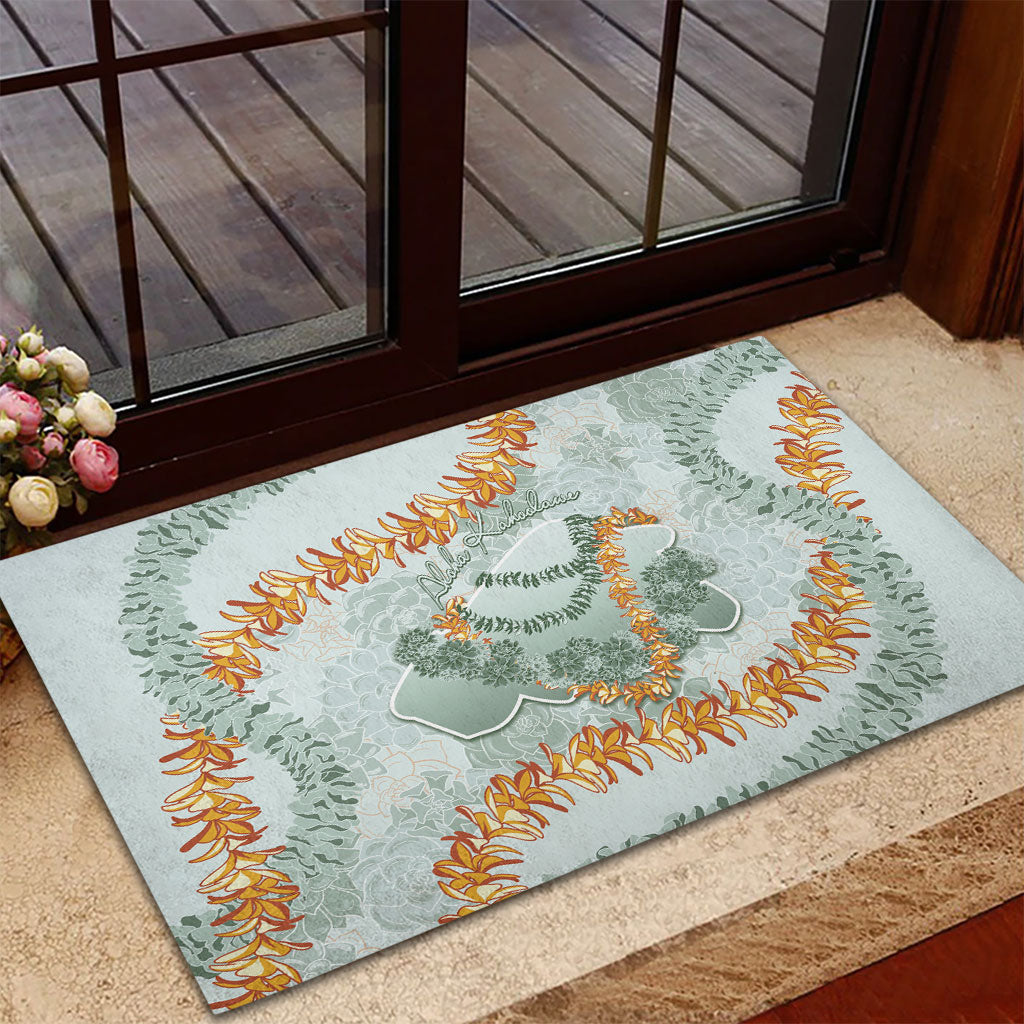 Hawaii Kaho'olawe Island Flowers Lei Rubber Doormat Silver Hinahina Kū Kahakai