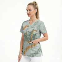 Hawaii Kaho'olawe Island Flowers Lei Scrub Top Silver Hinahina Kū Kahakai