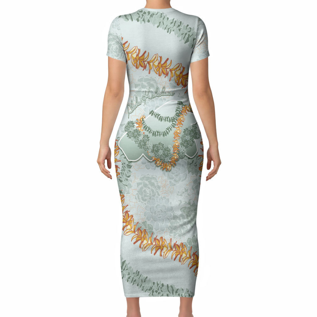 Hawaii Kaho'olawe Island Flowers Lei Short Sleeve Bodycon Dress Silver Hinahina Kū Kahakai