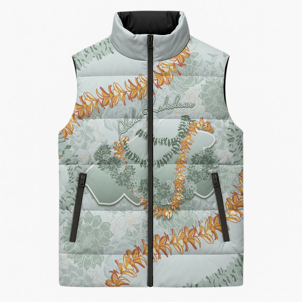 Hawaii Kaho'olawe Island Flowers Lei Sleeveless Puffer Jacket Silver Hinahina Kū Kahakai LT7 Unisex Silver - Polynesian Pride