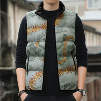 Hawaii Kaho'olawe Island Flowers Lei Sleeveless Puffer Jacket Silver Hinahina Kū Kahakai