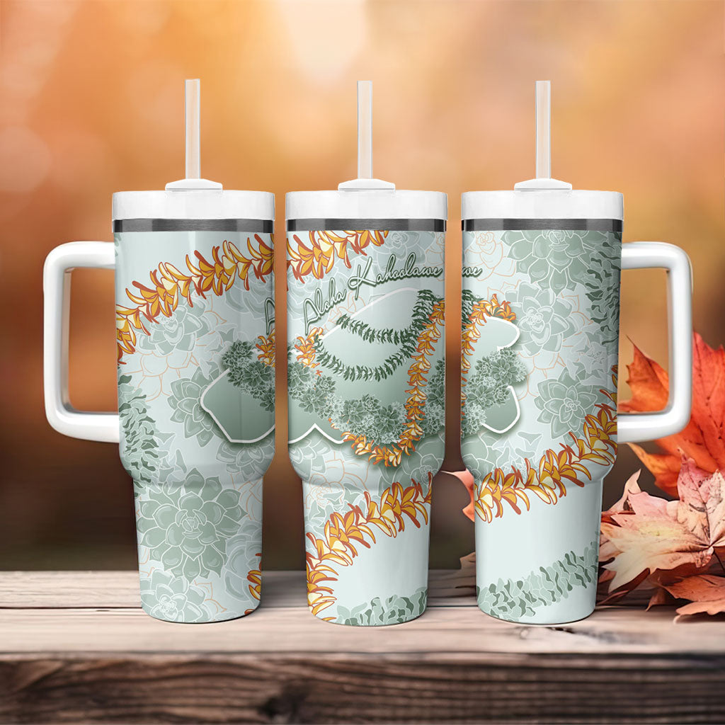 Hawaii Kaho'olawe Island Flowers Lei Tumbler With Handle Silver Hinahina Kū Kahakai
