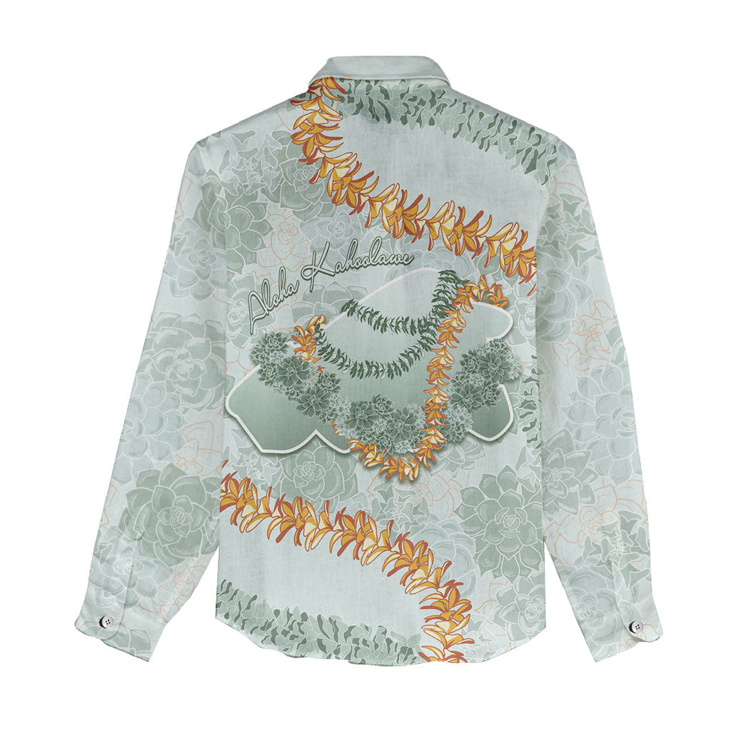 Hawaii Kaho'olawe Island Flowers Lei Women Casual Shirt Silver Hinahina Kū Kahakai