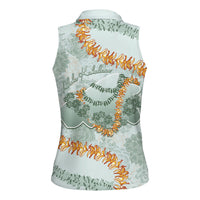 Hawaii Kaho'olawe Island Flowers Lei Women Sleeveless Polo Shirt Silver Hinahina Kū Kahakai