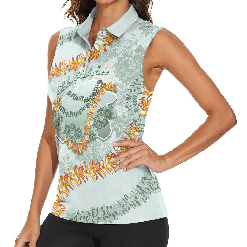 Hawaii Kaho'olawe Island Flowers Lei Women Sleeveless Polo Shirt Silver Hinahina Kū Kahakai