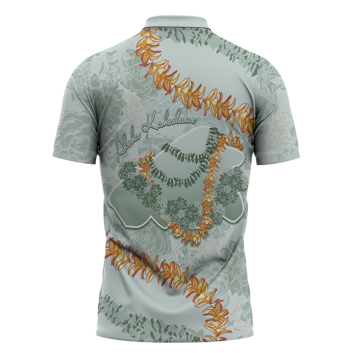 Hawaii Kaho'olawe Island Flowers Lei Zipper Polo Shirt Silver Hinahina Kū Kahakai