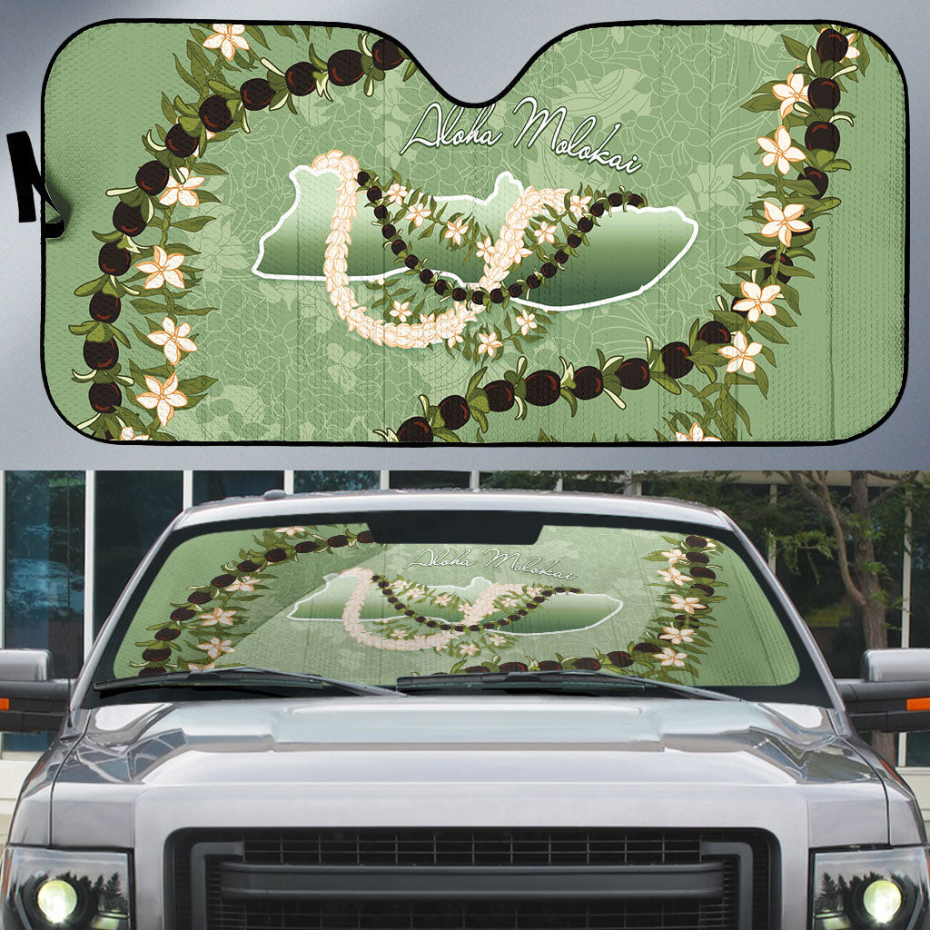 Hawaii Molokai Island Flowers Lei Auto Sun Shade Kukui Nut Mossy Green