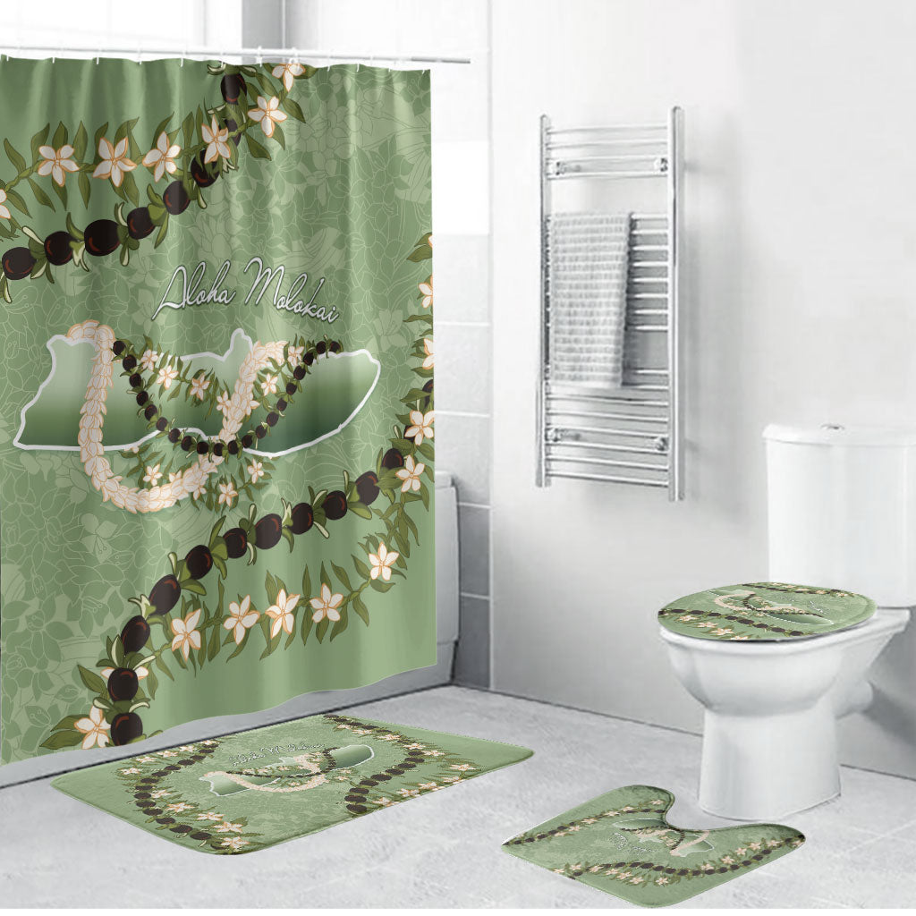 Hawaii Molokai Island Flowers Lei Bathroom Set Kukui Nut Mossy Green LT7 Bathroom Set (4 pcs) Moss Green - Polynesian Pride