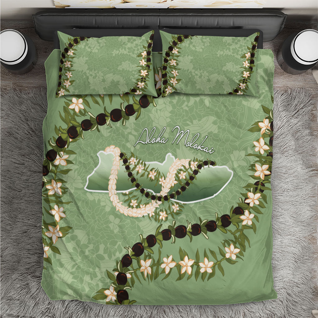 Hawaii Molokai Island Flowers Lei Bedding Set Kukui Nut Mossy Green