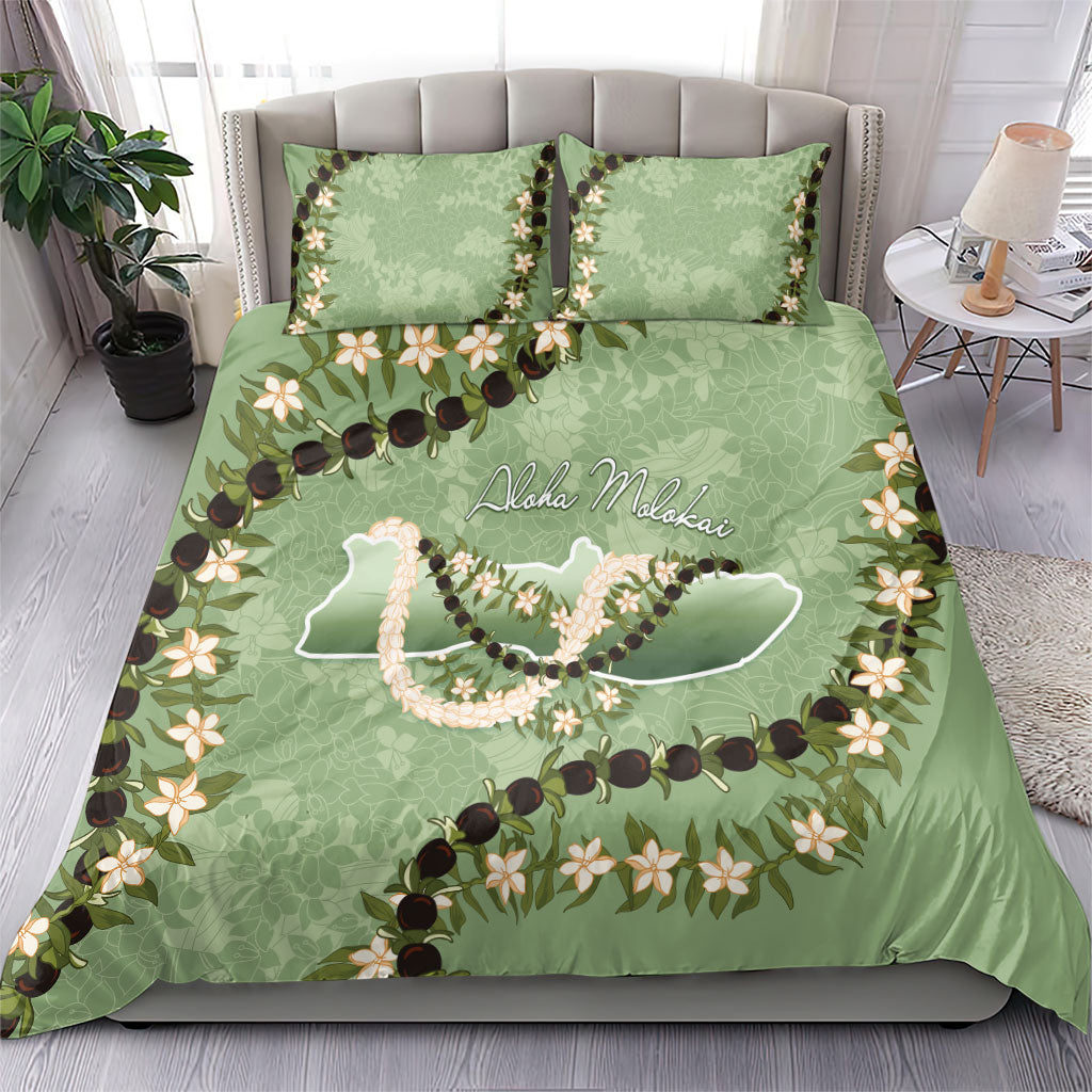 Hawaii Molokai Island Flowers Lei Bedding Set Kukui Nut Mossy Green