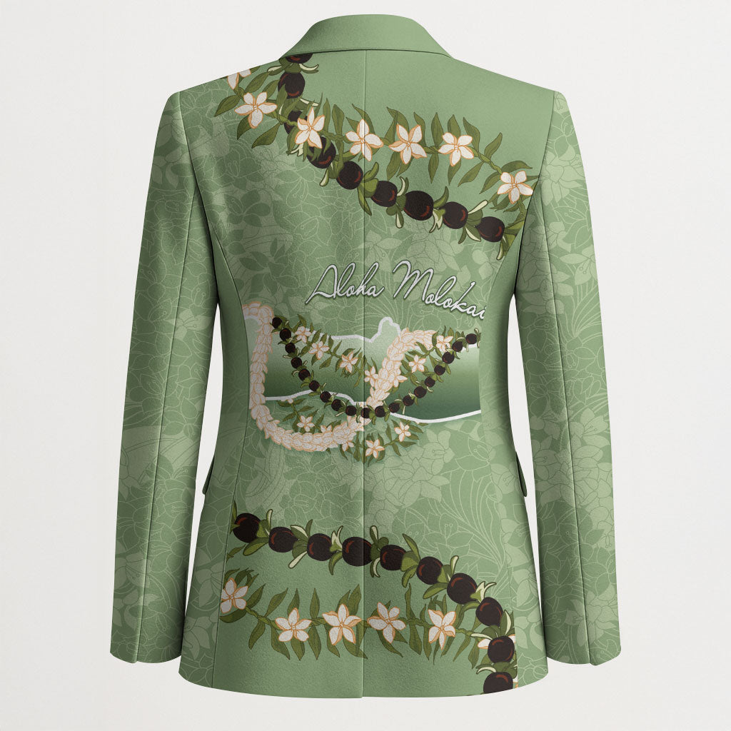 Hawaii Molokai Island Flowers Lei Blazer Kukui Nut Mossy Green