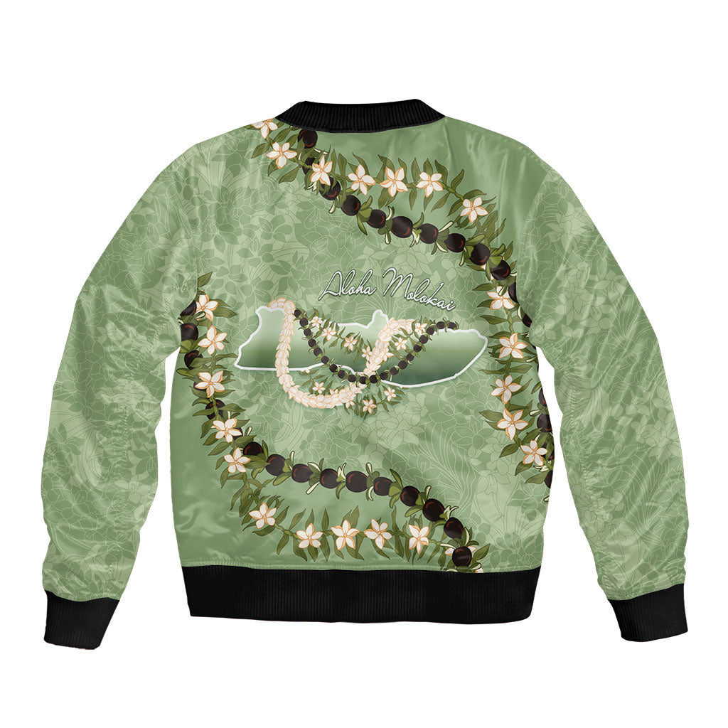 Hawaii Molokai Island Flowers Lei Bomber Jacket Kukui Nut Mossy Green