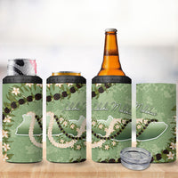 Hawaii Molokai Island Flowers Lei 4 in 1 Can Cooler Tumbler Kukui Nut Mossy Green