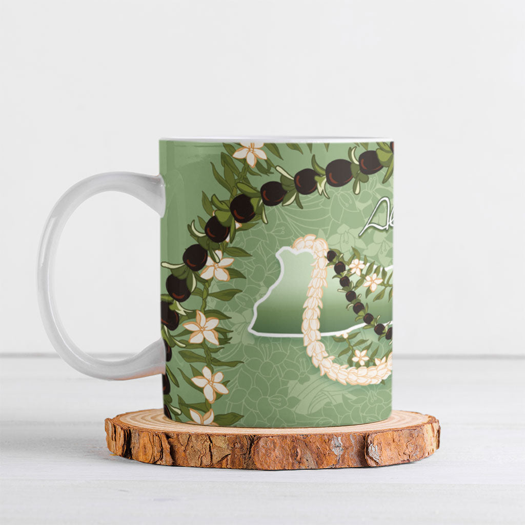 Hawaii Molokai Island Flowers Lei Ceramic Mug Kukui Nut Mossy Green