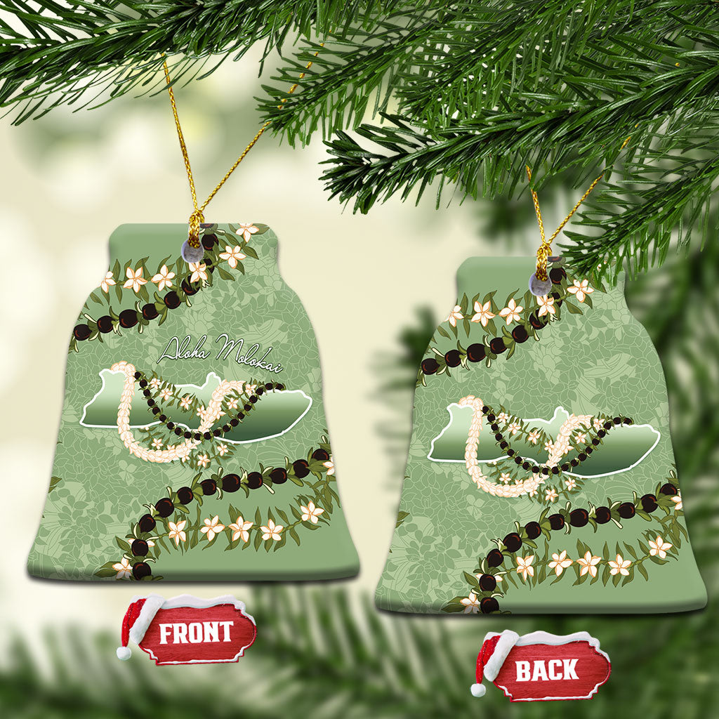 Hawaii Molokai Island Flowers Lei Ceramic Ornament Kukui Nut Mossy Green LT7 Bell Flake Moss Green - Polynesian Pride