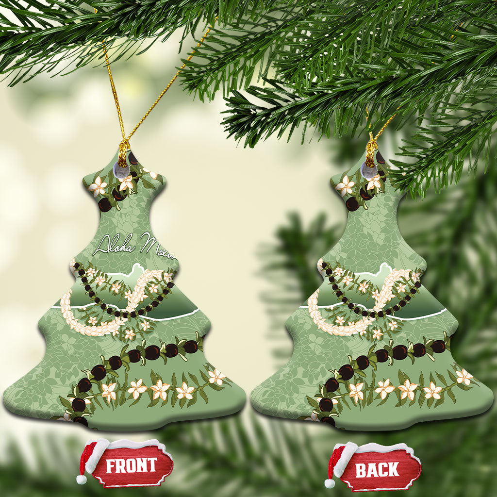 Hawaii Molokai Island Flowers Lei Ceramic Ornament Kukui Nut Mossy Green LT7 Christmas Tree Moss Green - Polynesian Pride