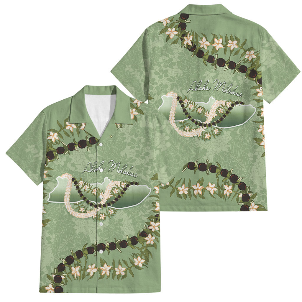 Hawaii Molokai Island Flowers Lei Family Matching Off Shoulder Maxi Dress and Hawaiian Shirt Kukui Nut Mossy Green