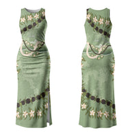 Hawaii Molokai Island Flowers Lei Family Matching Tank Maxi Dress and Hawaiian Shirt Kukui Nut Mossy Green
