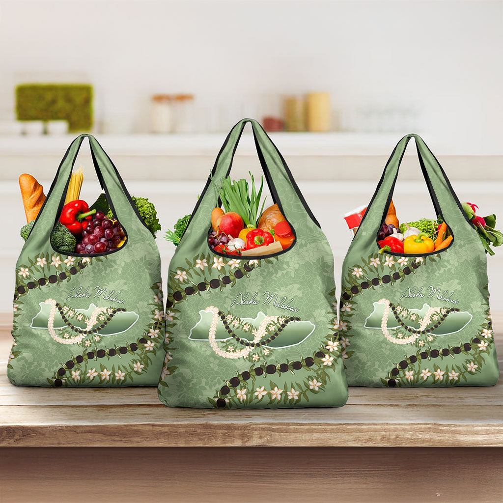 Hawaii Molokai Island Flowers Lei Grocery Bag Kukui Nut Mossy Green