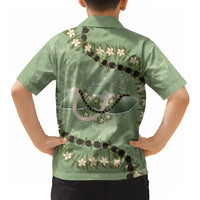 Hawaii Molokai Island Flowers Lei Hawaiian Shirt Kukui Nut Mossy Green