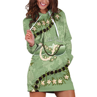 Hawaii Molokai Island Flowers Lei Hoodie Dress Kukui Nut Mossy Green