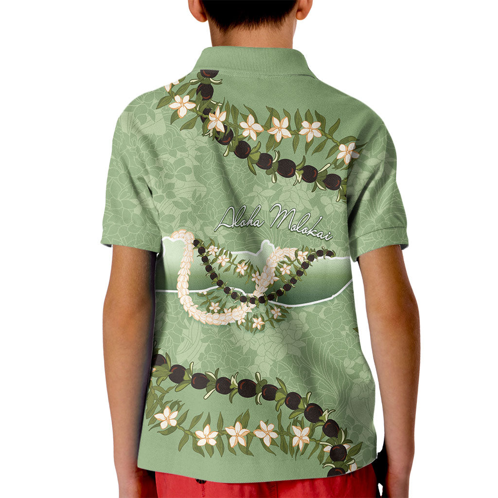 Hawaii Molokai Island Flowers Lei Kid Polo Shirt Kukui Nut Mossy Green