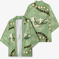 Hawaii Molokai Island Flowers Lei Kimono Kukui Nut Mossy Green