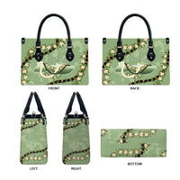 Hawaii Molokai Island Flowers Lei Leather Bag Kukui Nut Mossy Green