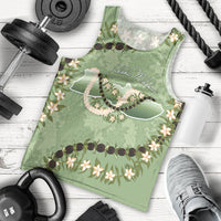 Hawaii Molokai Island Flowers Lei Men Tank Top Kukui Nut Mossy Green